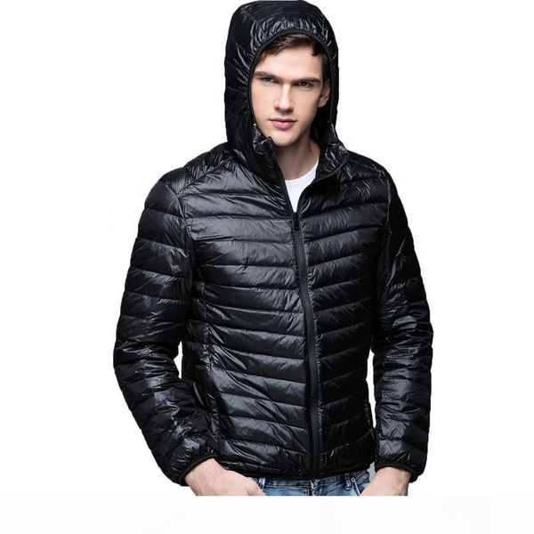 

plus size men parka winter hooded jacket coat 90% white duck down coat ultra light male jacket men casual hooded outerwear, Black