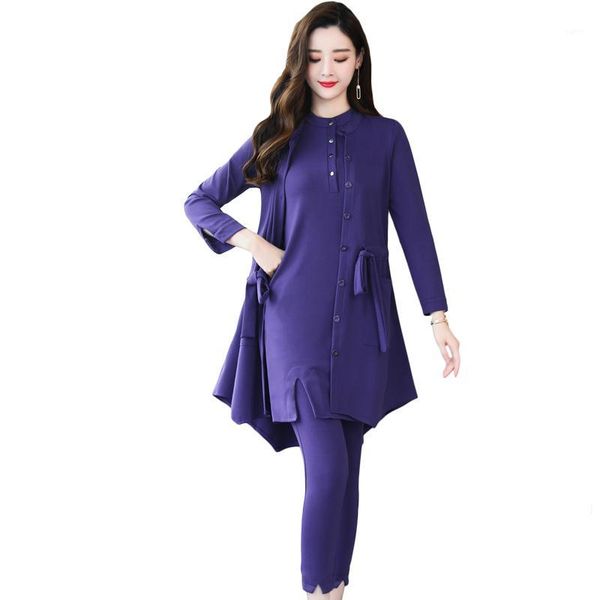 

autumn 2018 new fashion three-piece suit long sleeve shirt slim pants design outfit vestido lady clothing set solid clothes1, Gray