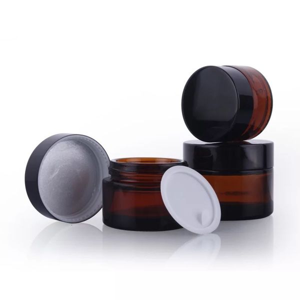 

brown amber glass black lid 5 10 15 20 30 50 100 g cosmetic jar packaging sample eye cream 641
