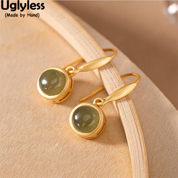 

dangle & chandelier uglyless minimalism perfect round gemstones dress earrings for women real gold 925 silver brincos green jade fashion