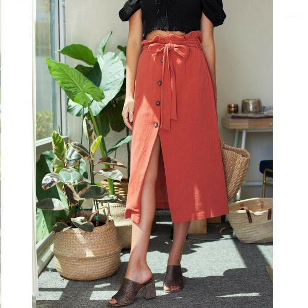 

new summer women belt ruffled skirts high waist side split lace up button long skirts female holiday beach sundress clubwear1, Black