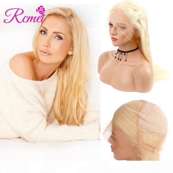 

rcmei hair brazilian human hair full lace wigs 10-24 inch blonde 613 color straight hair full lace wigs with natural headline, Black