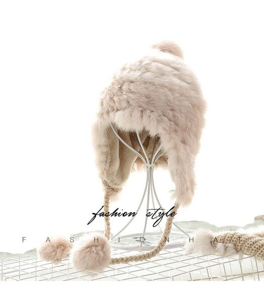 

2020 korean new hair thickened women's eaves hat,fashionable wool ball knitted hat,lovely wind winter wind proof ear cap, Blue;gray