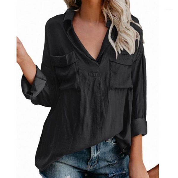 

women white v-neck long sleeve shirt plus size 2xl office lady womens and blouses black 2019 spring star shirts women1, White;black