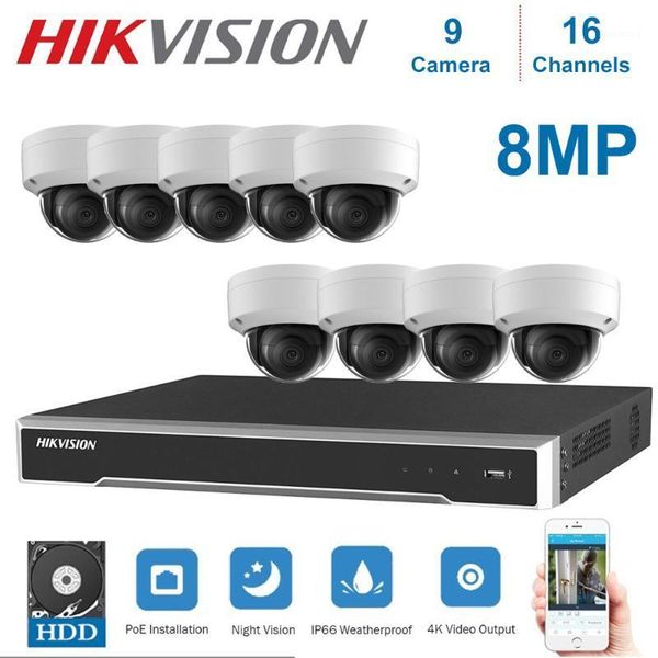 

hikvision 16 channels poe nvr video surveillance kits with 9 piece poe 8mp dome night vision camera kit1