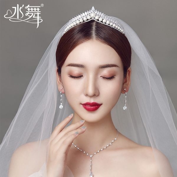 

water dance a3380 bridal headdress new zircon pearl crown necklace set wedding dress hair accessories, Silver