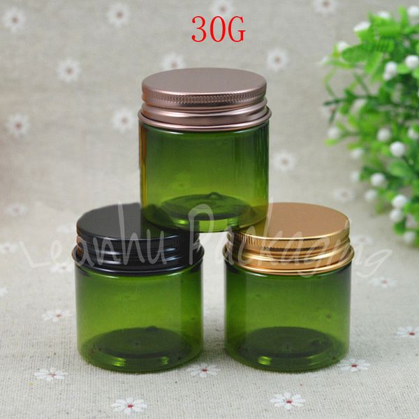 Latas 30G verde de plástico com Bronze / Black Gold tampa de alumínio, 30cc Creme Máscara garrafa vazia Cosmetic Container