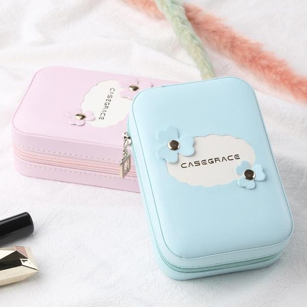 

jewelry casket small jewelry box lipstick storage portable makeup organizer with mirror beauty travel box jewerly organizer, Pink;blue