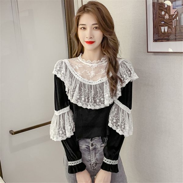 

2021 autumn new woman sweet for women retro cut lace women's designer shirts frilly loose fashion blouse e7zn, White