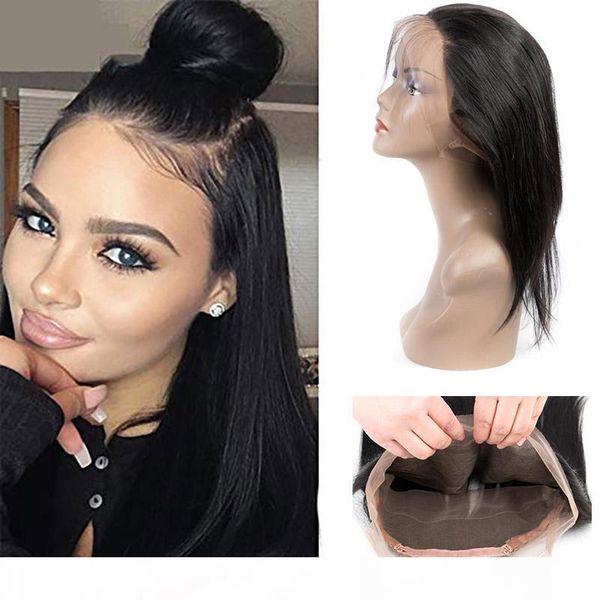

peruvian mink human hair straight 360 lace frontal with baby hair virgin hair products pre plucked closures 360 frontal 8-22inch, Black;brown