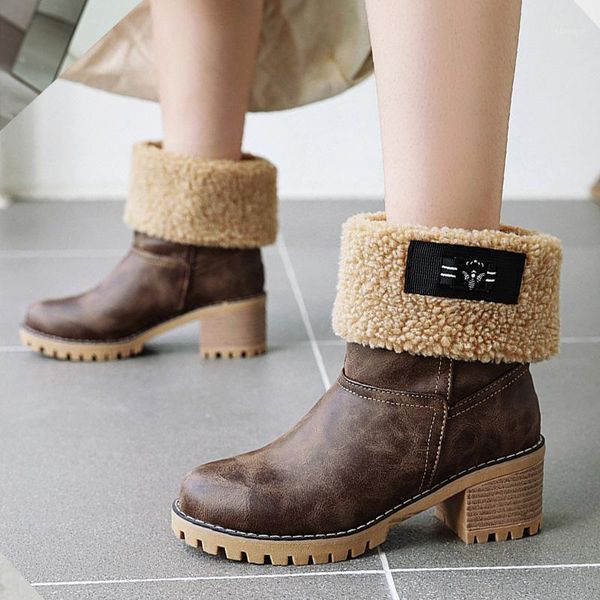 

aiweiyi winter snow boots keep warm shoes women square heel high heels boots fashion fur warm brand woman ankle botas1, Black