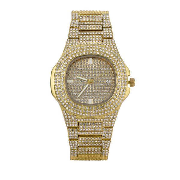

band metal steel diamond grade men's quartz watch hip hop watch 5 color box, Slivery;brown
