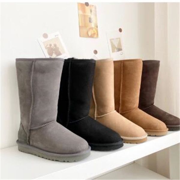 

2020 women winter snow boots fashion mens boots bow girl women high heels leather australia boots 5815 frauen stiefel 4pcs color, Black