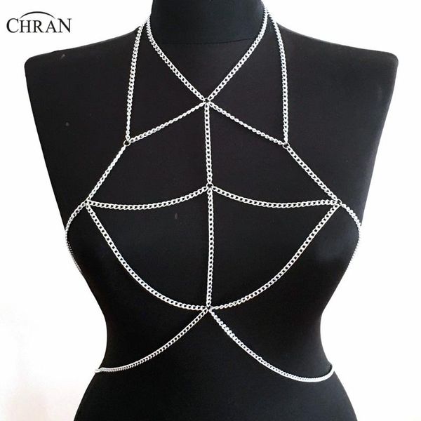 

chran 2020 воротника заявления ожерелья женщины пляж sexy цепь бикини бюстгальтер износ ведомого harness ожерелье bralette ювелирные изделия, Silver