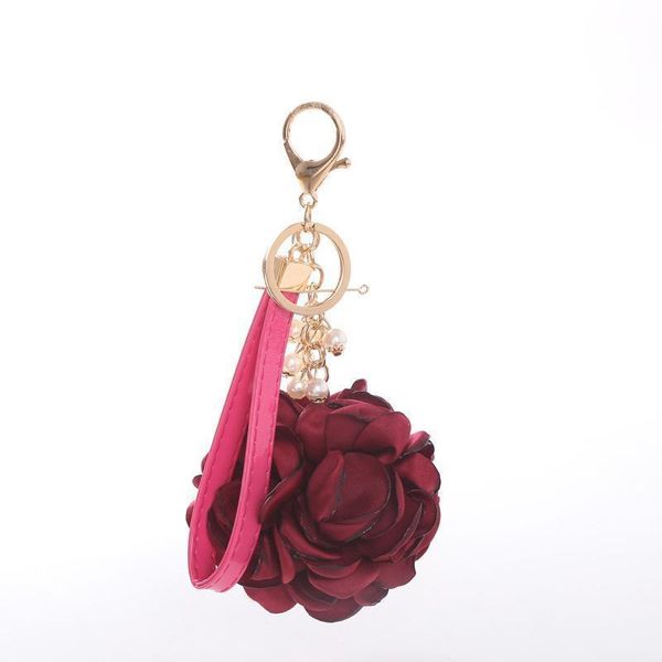 

12pcs dozen whole sale leather strap rose flower keychain bag pendant car ornaments charm for women buckle key ring eh590 c h qylale