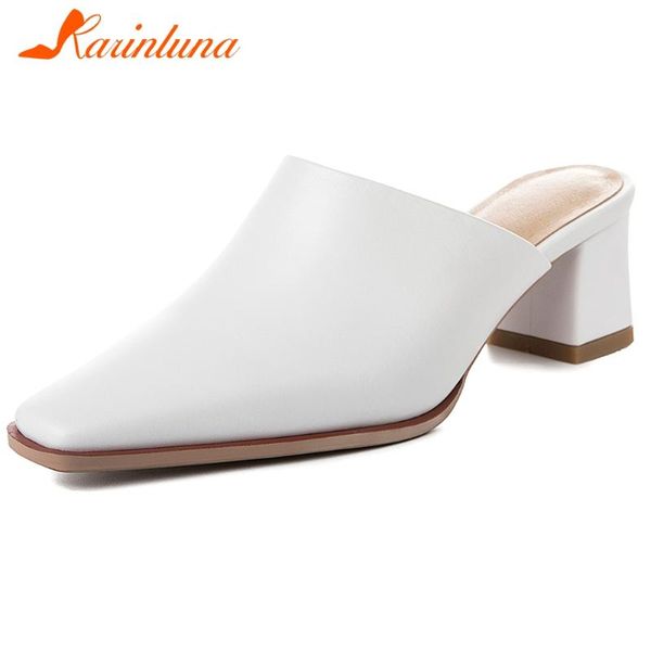 

karin brand lady spring summer flock casual office mules square toe med heels slip on pumps women shoes woman, Black