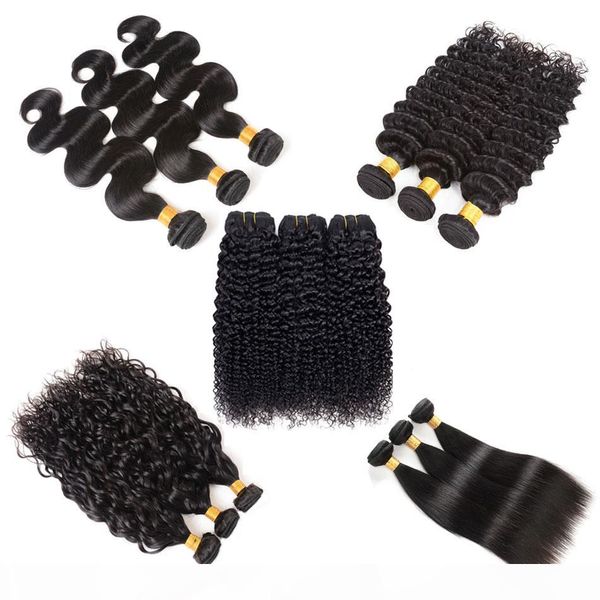 

8a peruvian body wave human hair bundles brazilian malaysian indian virgin hair straight deep wave water wave kinky curly human hair weaves, Black