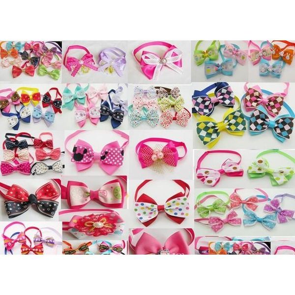

100pcs/lot handmade hallowen holiday neckties ribbon dog bow ties pet grooming supplies mix styles wholesale etzx