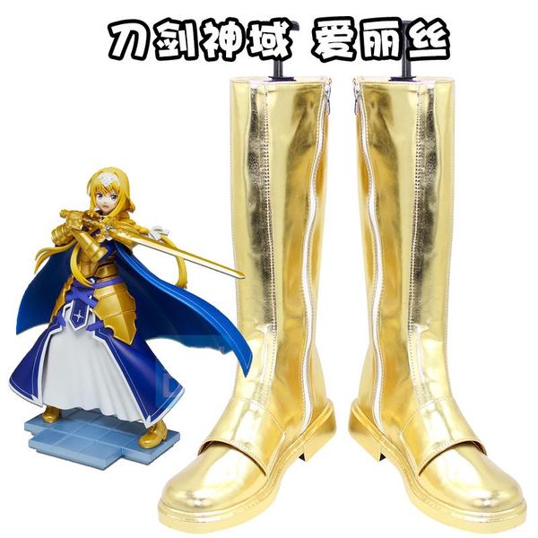

womens alicization alice knee high boots low heel cosplay shoes halloween plus size custom made, Black
