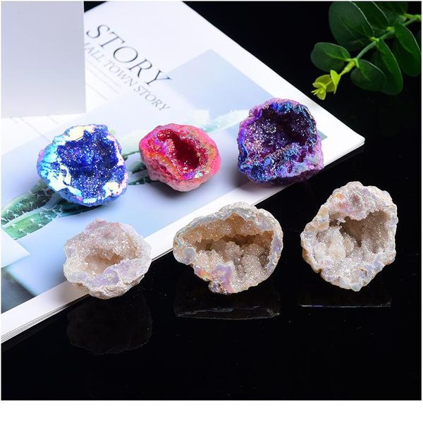 

50-80g natural crystal gold plated agate geode crystal cluster healing stone raw crystals reiki rock mineral specimen qu qylssr, Black