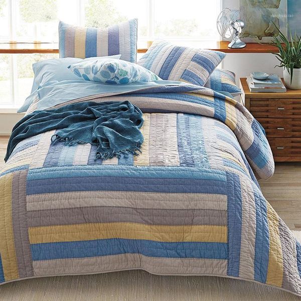 

comforters & sets patchwork bedspread quilt set and shams 3-piece stripe handmade quilted bedding bed cover king size american style coverle