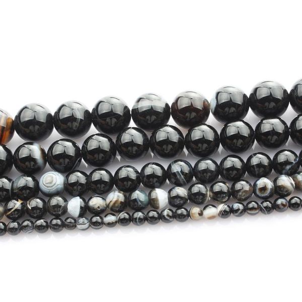

1strand lot 4 6 8 10 12 mm natural black banded agat natural stone round beads for jewelry making diy bracelet necklace h wmtcau
