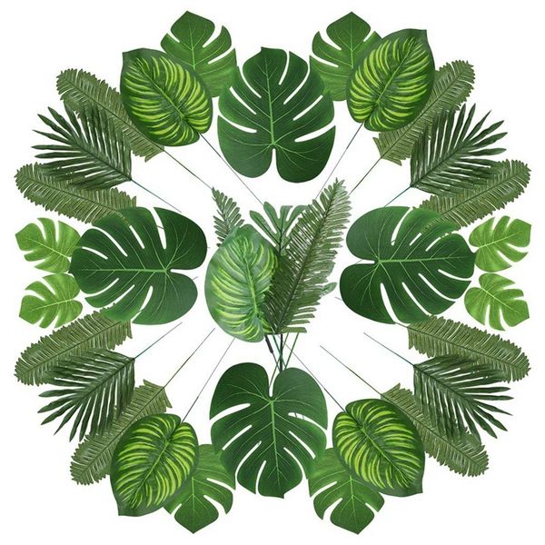 

new-90 artificial palm leaves with stem for tropical party decoration aloha jungle beach anniversary palm leaves 1029