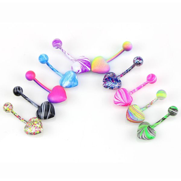 

316l stainless steel love heart shaped navel bars belly button ring enamel paint navel piercing jewelry hpege, Silver