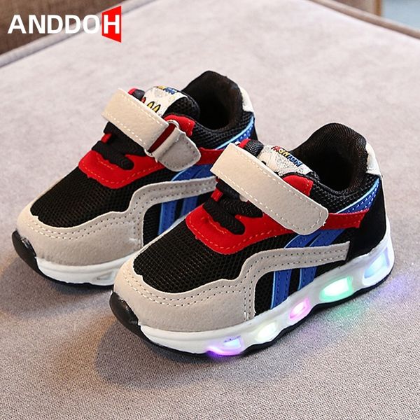 

size 21-30 running toddler baby shoes with lights sneakers children with luminous sole glowing children shoes boy sneakers girl y201028, Black;red