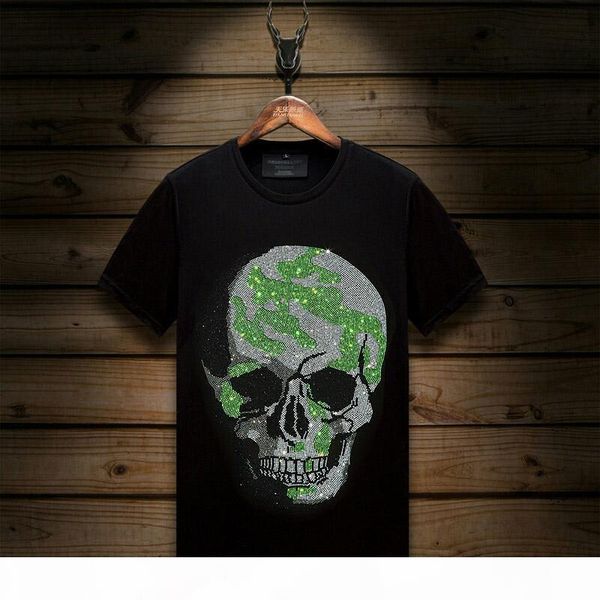 

summer mens designer rhinestone t shirts short-sleeve slim crew neck tee mercerized cotton, White;black