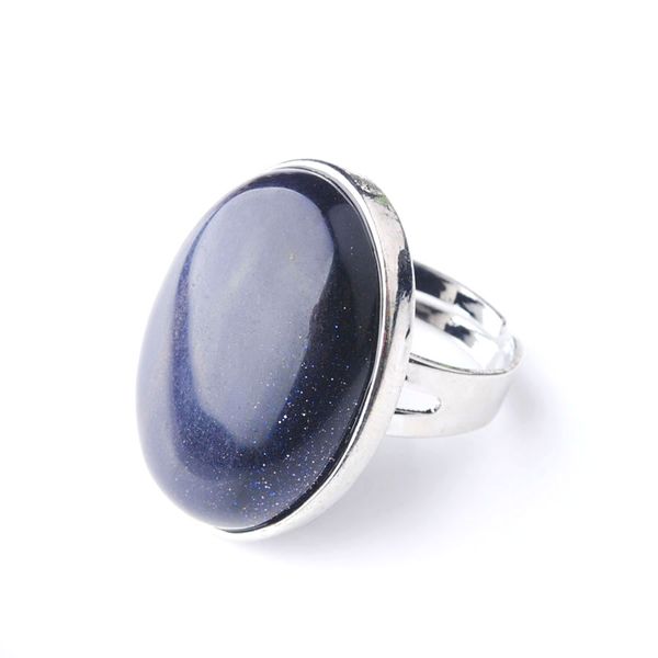 

wojiaer oval natural gem stone blue sand finger rings party ring for men women jewelry z9159, Golden;silver
