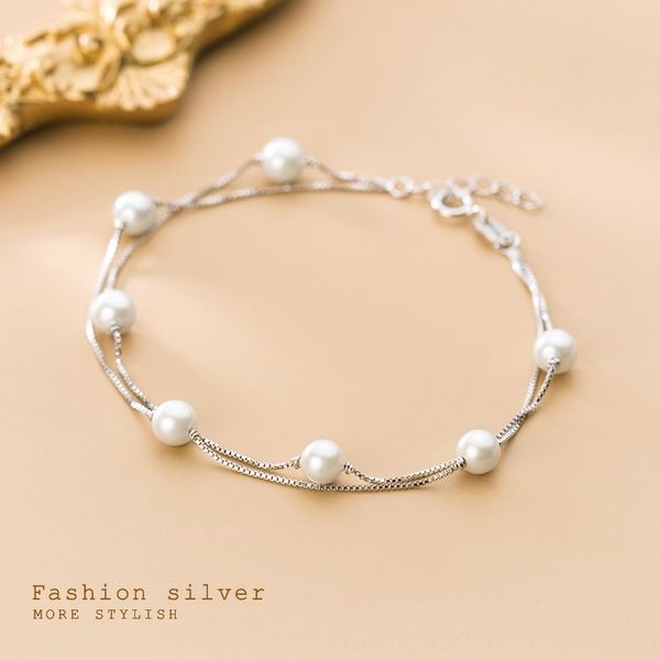 

eloge s925 silver bracelet pearlpearl in hand bracelet for women simple fashion synthetic pearl exquisite double layer hand jewelry s4183 jj, Golden;silver