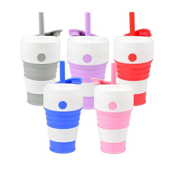 

with straw folding sile coffee mug for outdoors portable 450ml water cups bpa foldable silica gel bbycau
