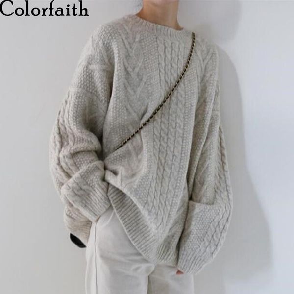 

colorfaith 2020 new autumn winter women sweater-pullovers warm minimalist knitting elegant ladies loose oversize sw8108a, White;black