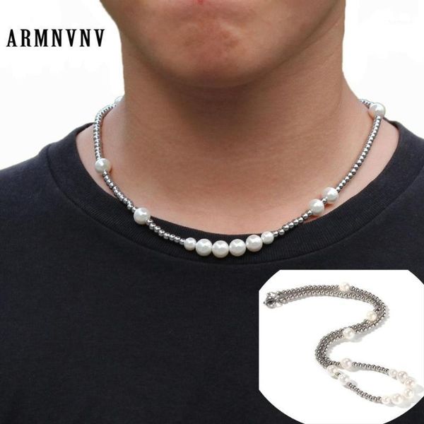 

armnvnv men hip hop beads necklace stainless steel balls pearls chains necklaces hiphop jewelry gifts1, Silver