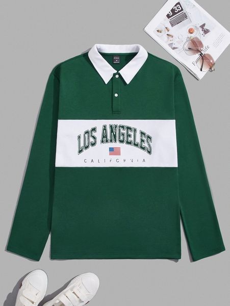 

men letter and american flag print polo shirt k17x#, White;black