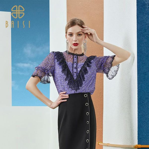 

baisi net yarn fashion fall 2021 new leisure fashion horn sleeve blouse, White