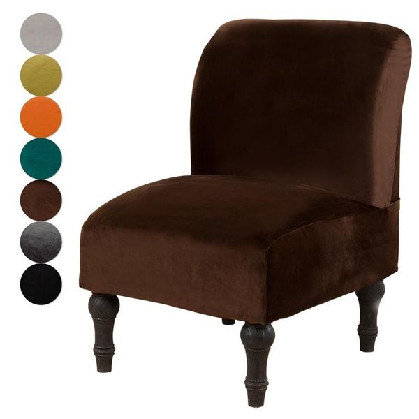 

solid color armless chair cover velvet slipper chair slipcover stretch accent dining seat covers washable furniture protector