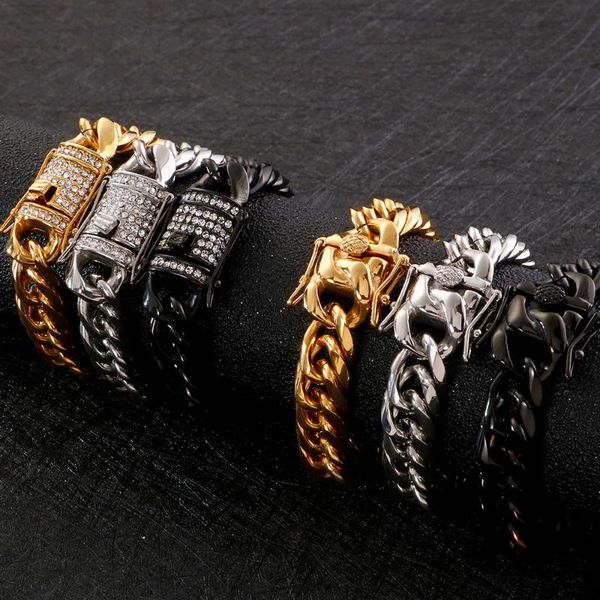 

11mm men's heavy solid stainless steel curb chain bracelet fashion friendship jewelry black gold mens bracelets bangles dropship