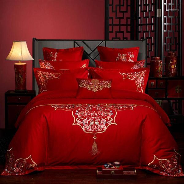 Set di biancheria da letto regalo sposa e sposo per coppia 4/6 pezzi Copertura da matrimonio stile cinese classico di letto 1