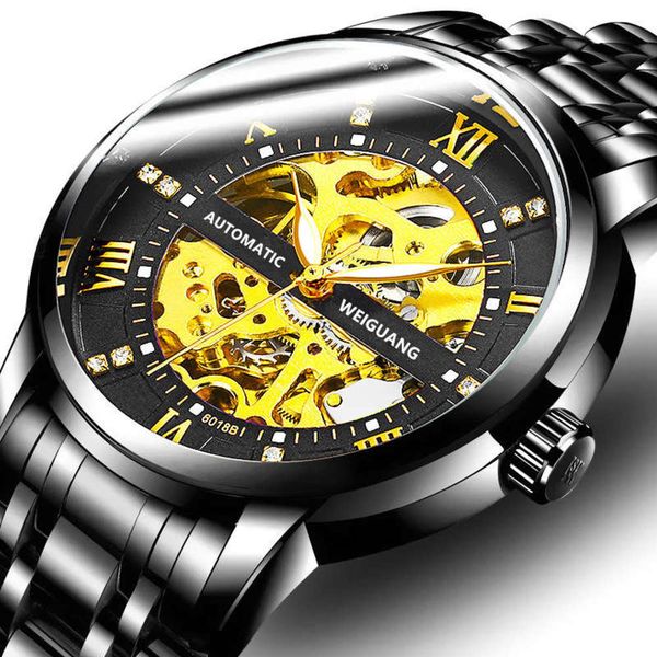 

watch full automatic mechanical watch men's hollow business fashion waterproof luminous, Slivery;brown