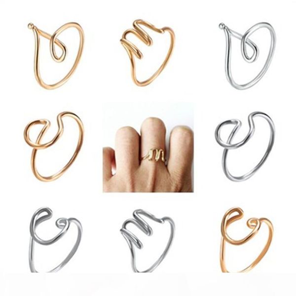 

26 a-z english letter initial rings hand-wound alphabet ring simple open adjustable ring lady's rose gold monogrammed ring t094, Golden;silver
