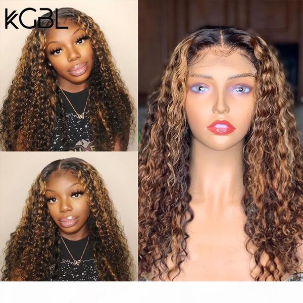 

kgbl выделите завитые t-часть парик шнурка волос front human 180% плотность с ребенком волос бразильца 8 '' - 24 '' non-remy парик medium, Black;brown