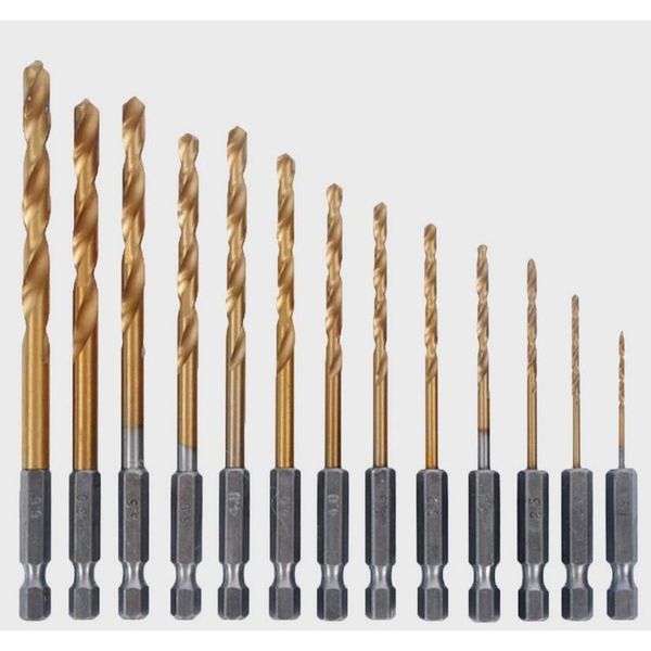 

13pcs titanium coated drill bit set 1/4 hex shank 1.5-6.5mm screwdriver twist drill bit hss h wmthzk bdenet