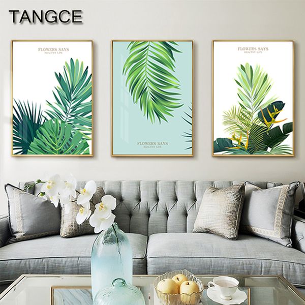 

nordic green plant canvas poster print fashion wall art decoration modern wall pictures for living room abstract leaf paintings