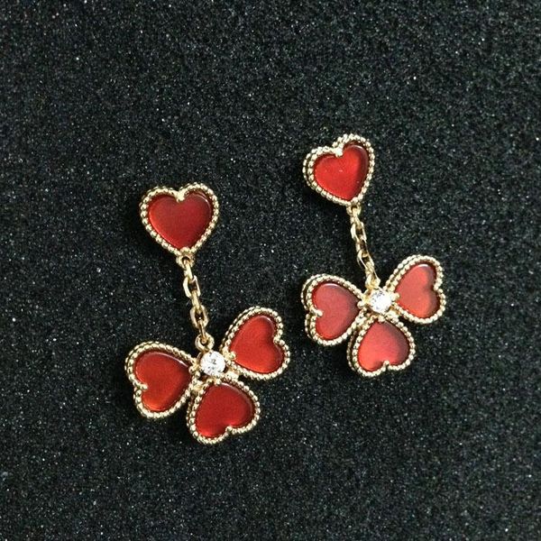 

золото мода красной форма сердца серьга падения для женщин, Silver