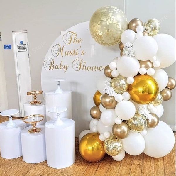 

92pcs/set white pastel balloons garland arch gold confetti wedding event deco christening favors babyshower party decoration 1027