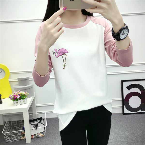 

women's round neck loose long-sleeved t-shirt, White