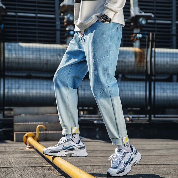 

the jeans men overalls straight han edition gradient relaxed joker leisure long pants kg-542, Blue