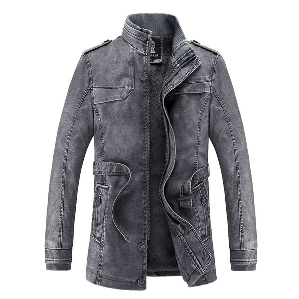 

2021 men jacket new style shape locket washed leather pu long coats trench blure 329 1ax8, Black